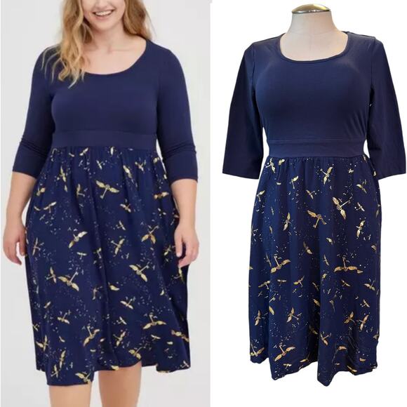 Torrid 2‎ (2x 18/20) Harry Potter Flying Keys 3/4 Sleeve Midi Skater Dress - Picture 1 of 4